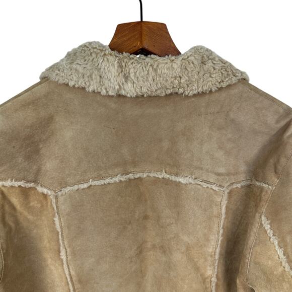 Vintage Y2K Suede Leather Jacket Coat Womens XL Sherpa Lined Penny Lane Brown - Picture 8 of 13